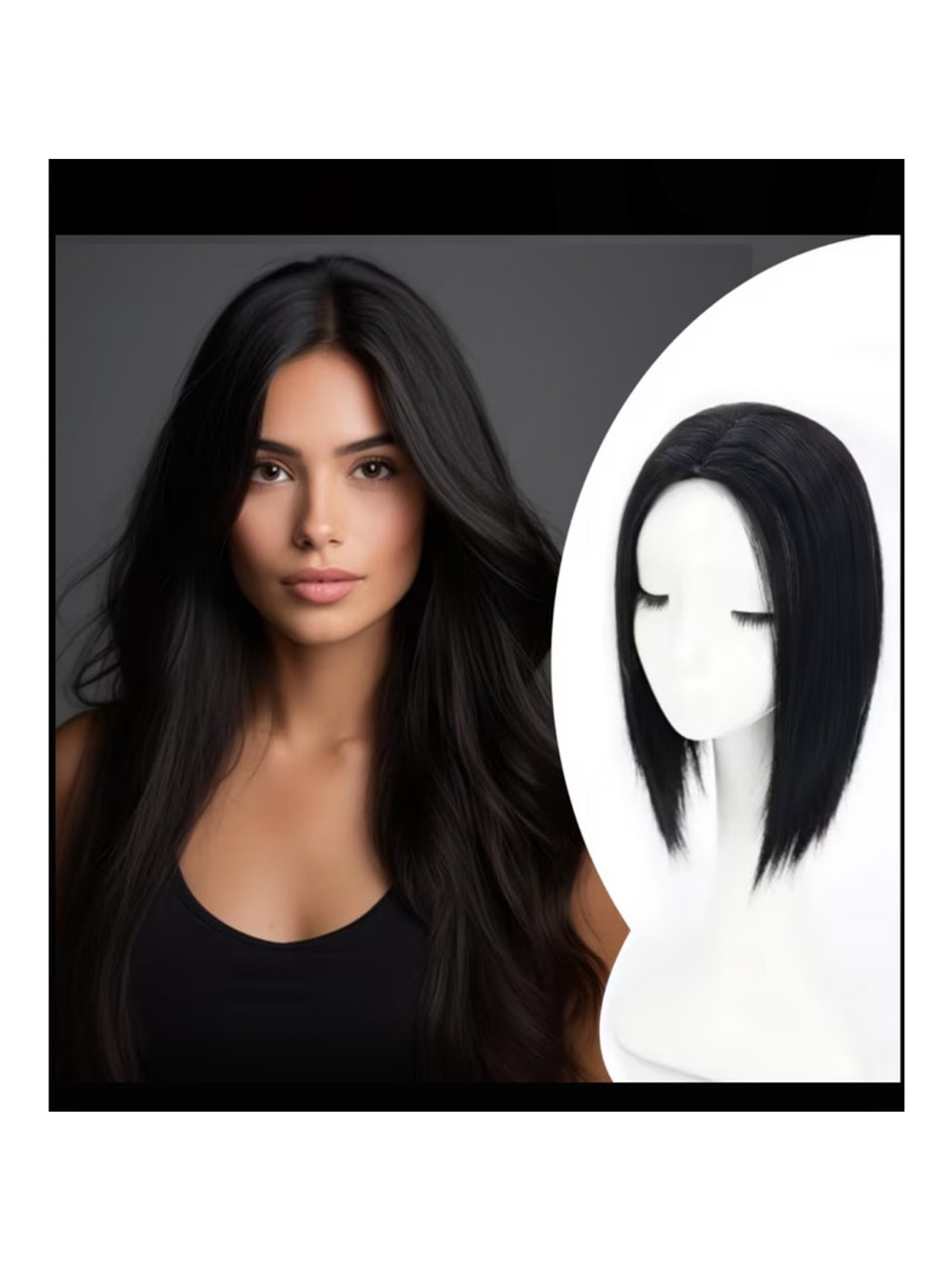 16" Synthetic Black Hair Topper with bangs #2
